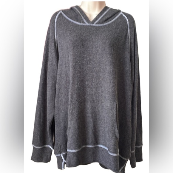 Anthropologie Tops - Anthropologie•LNA•Charcoal Grey•White Top Stitch Hoodie•NWT• Size 1X
